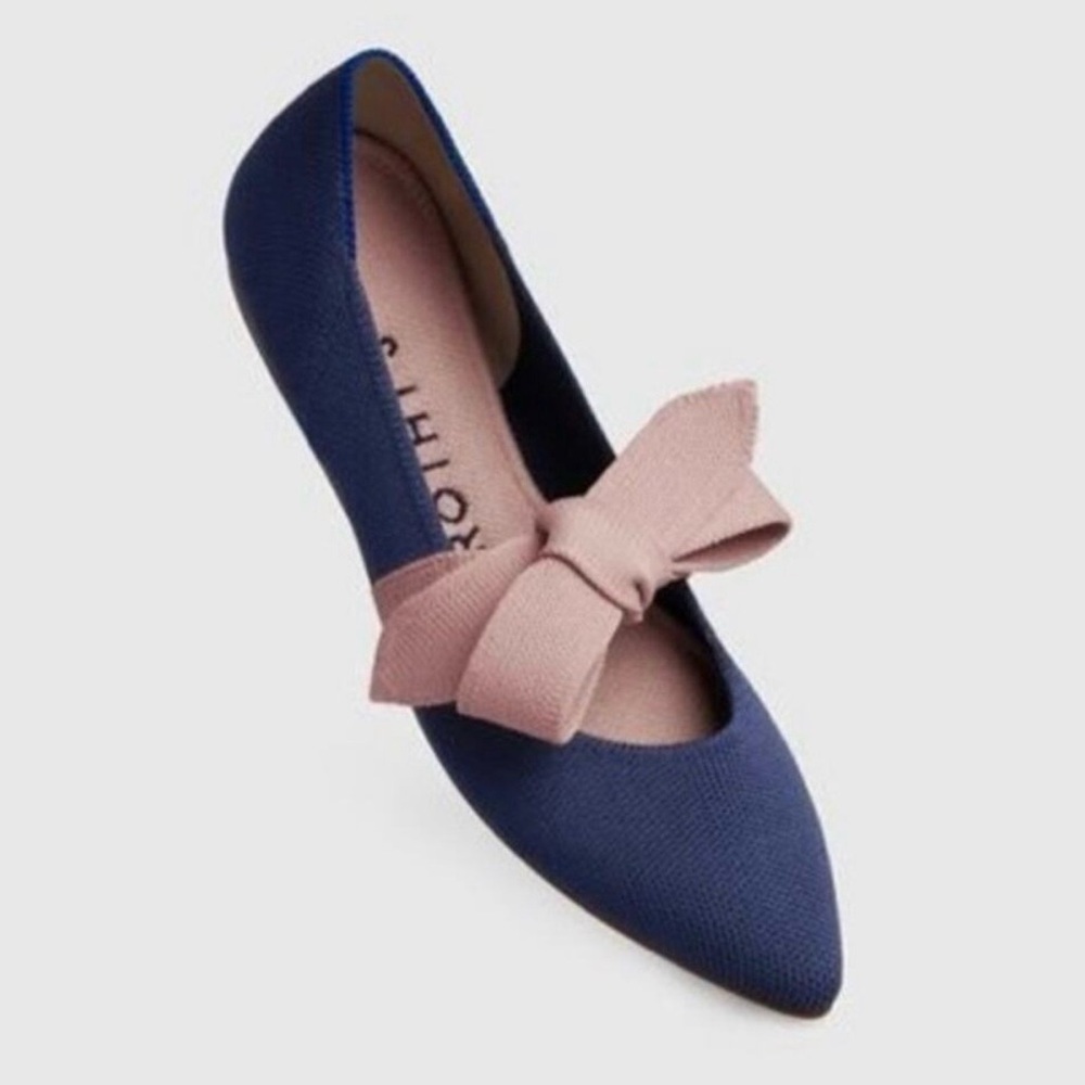 Rothy's Navy and Beige Bow Flats